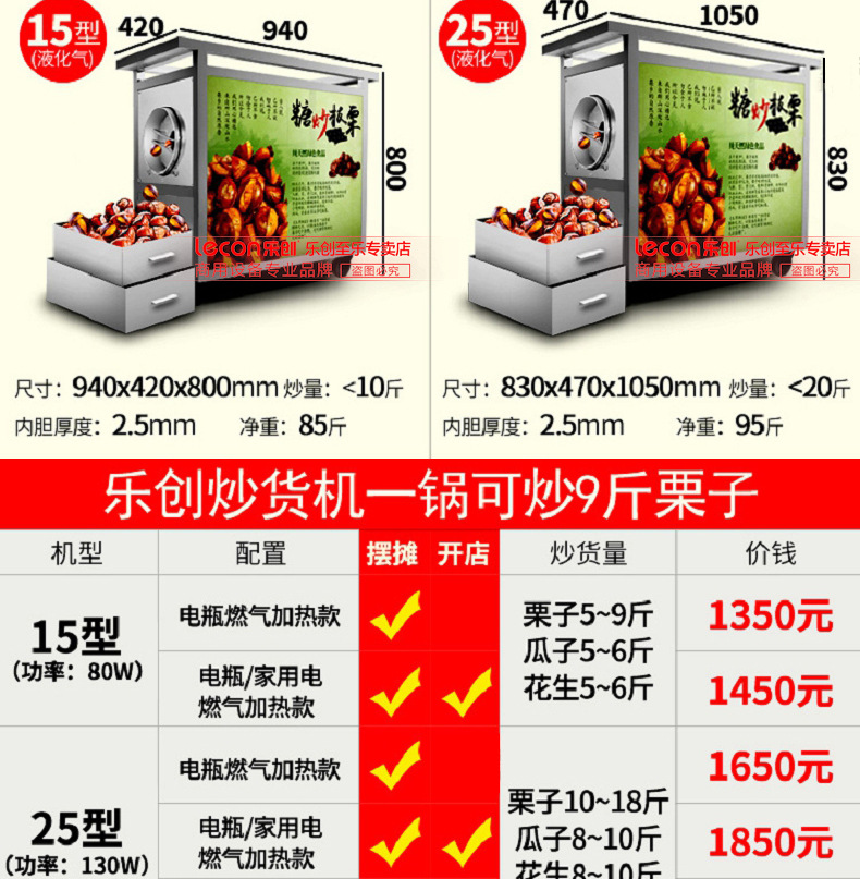 樂創(chuàng)炒貨機(jī)多功能糖炒栗子花生芝麻瓜子機(jī)燃?xì)馊詣?dòng)商用炒板栗機(jī)