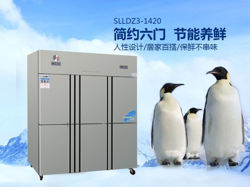 立德三羊商用六門大冰箱 雙機(jī)雙溫冰箱展示柜 酒店客房商用冰箱