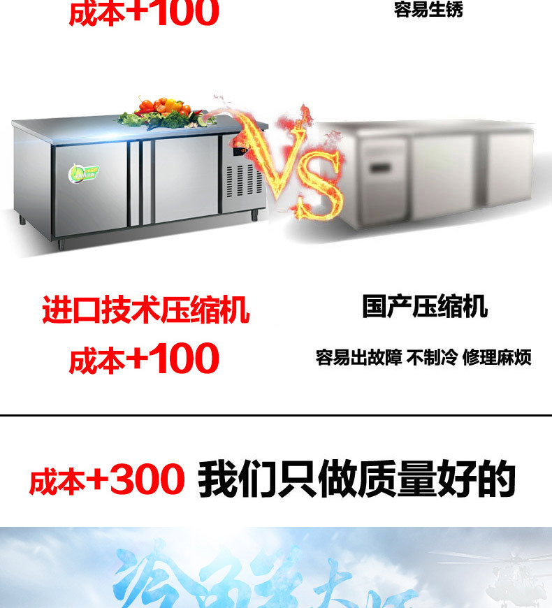 樂創(chuàng)不銹鋼冷藏工作臺 臥式廚房冰柜 商用酒店保鮮操作臺1.8米